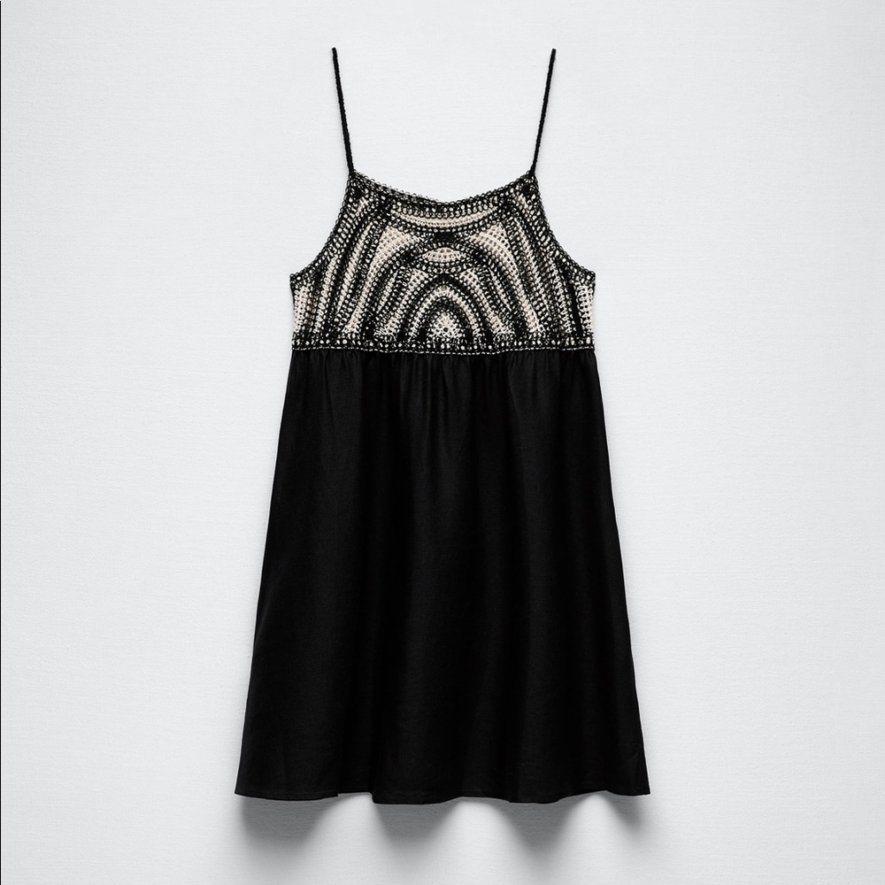ZARA LINEN BLEND CROCHET DRESS